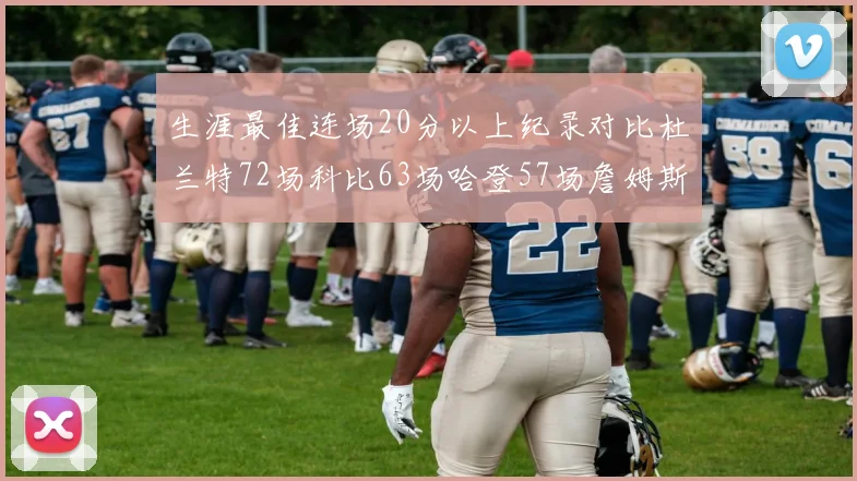 生涯最佳连场20分以上纪录对比杜兰特72场科比63场哈登57场詹姆斯49场